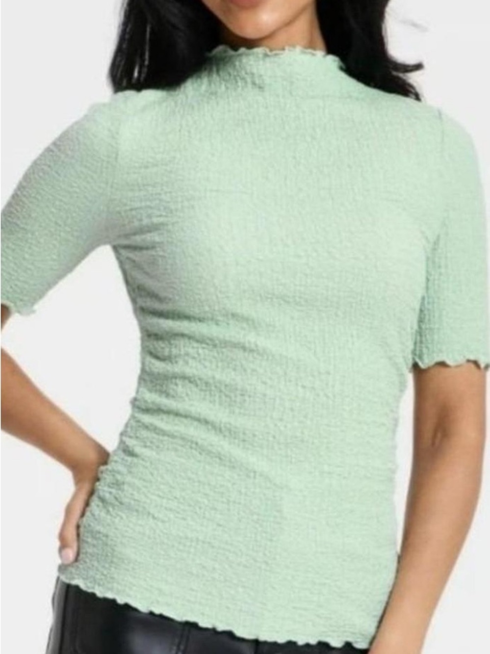 a new day Mint Green Short Sleeve Mock Neck Textured Top